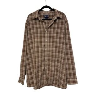Indigo Smith Plaid Flannel Long Sleeve Brown Button Up Shirt XLT Heritage Cabin
